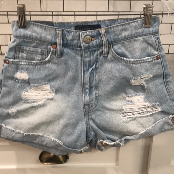 Aeropostale Pants - Aeropostale Mom Short Denim Shorts Womens Size 2 Cut Off Blue Jeans Destructed